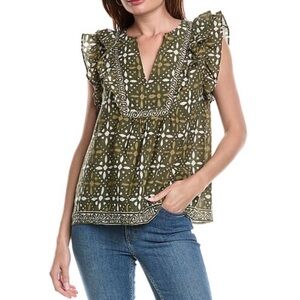 Velvet by Graham & Spencer Green Ruffle Sleeve Blouse